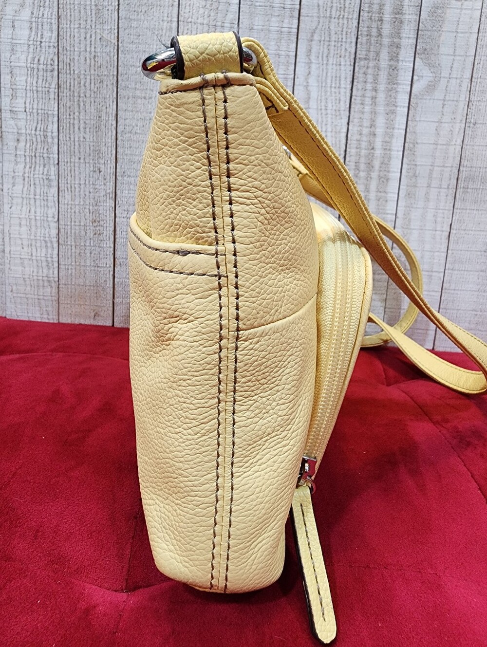 Tignanello Yellow Pebbled Leather Crossbody Organizer Bag Butter Yellow - Picture 6 of 12